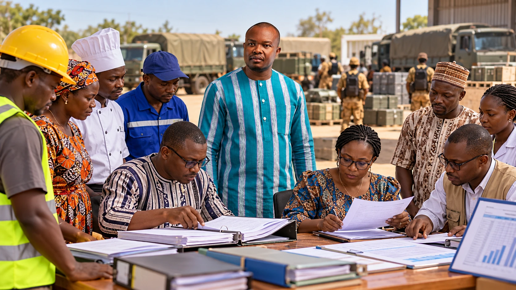 Illustration de synthèse : portrait conceptuel de Rimtalba Jean Emmanuel Ouédraogo et travail de contrôle financier au Burkina Faso.